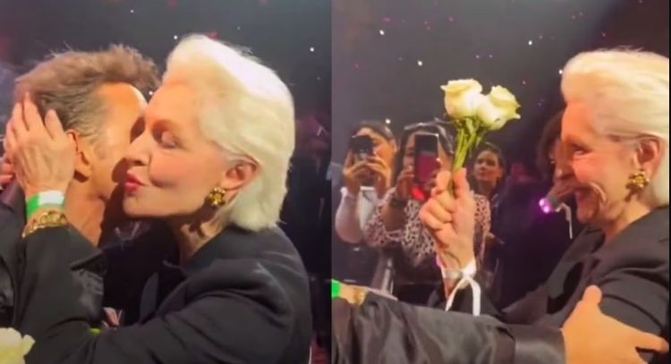 Luis Miguel sorprende a Carolina Herrera con un beso y flores en pleno concierto; mira aquí el VIDEO
